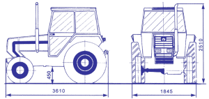 Prikaz dimenzija na traktoru Rakovica